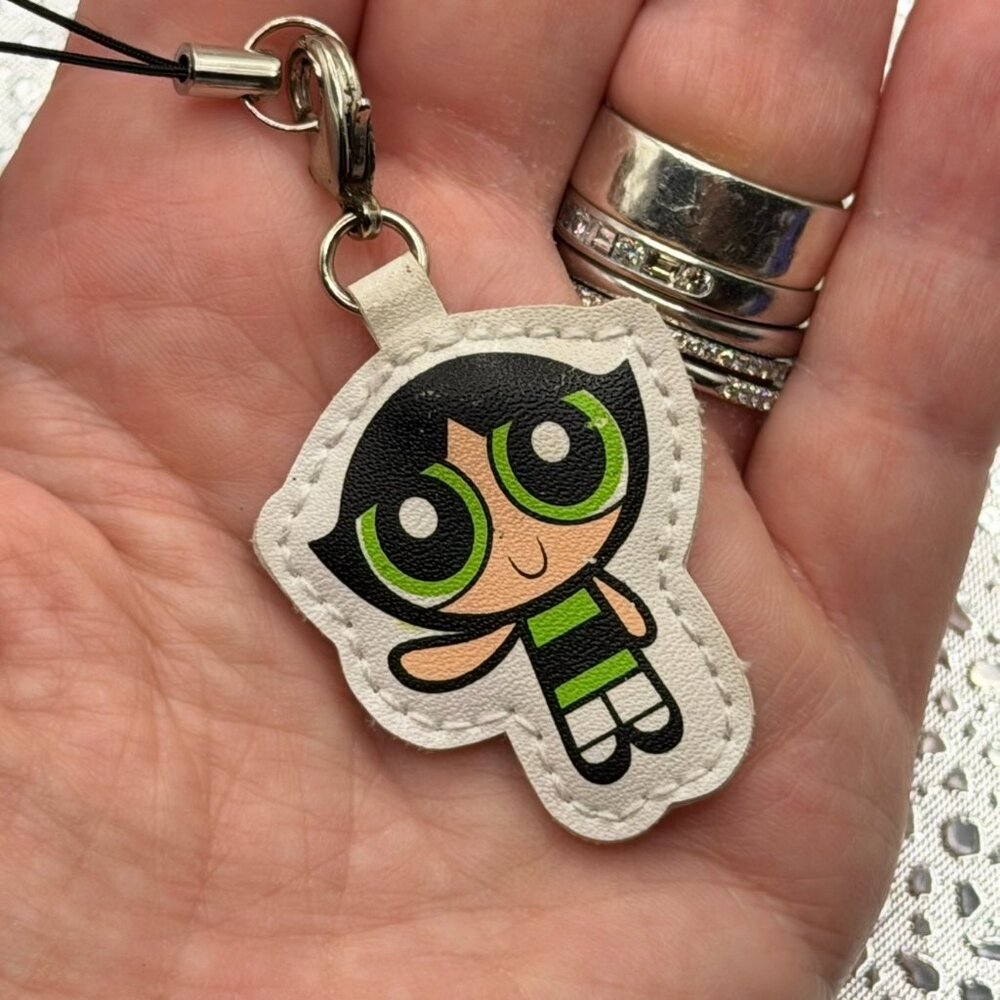 2003 Powerpuff Girls Buttercup Green Faux Leather Keychain from Japan